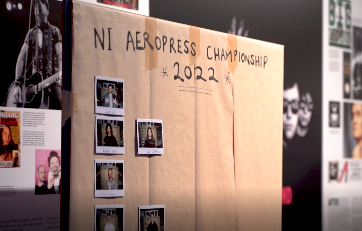 Board with photos on it saying NI Aeropress Championships